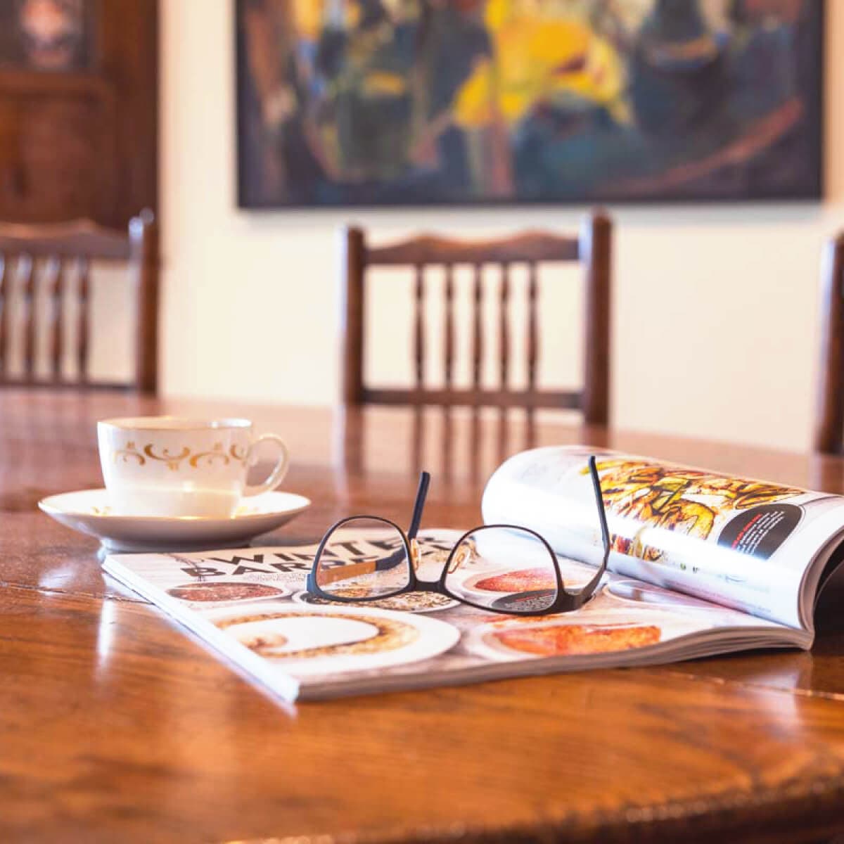 Magazine with reading glasses 